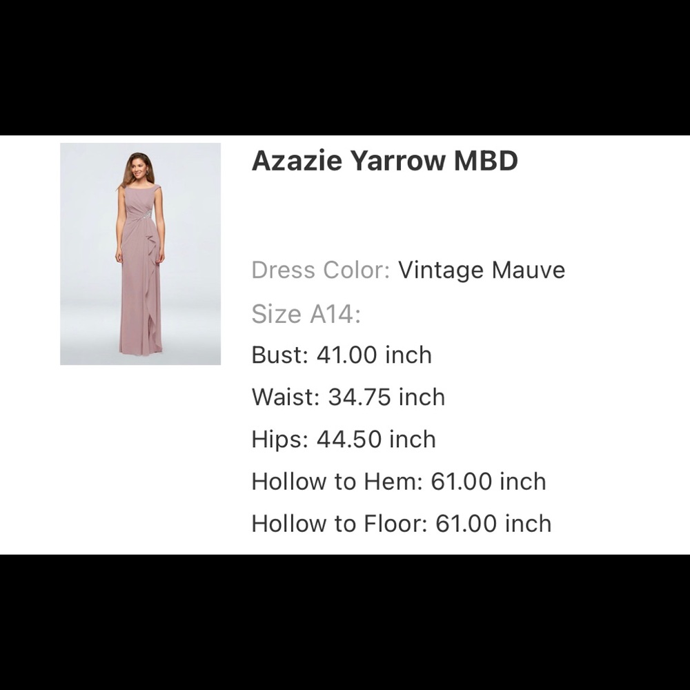 Azazie Vintage Mauve MOB dress size 14 w/ front slit/light ruffle pictured